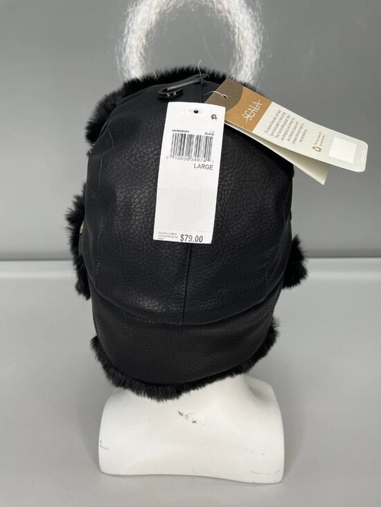 Scala Mens/Womens Aviator Hat Black Size L Faux Fur Trimmed Polyester Winter